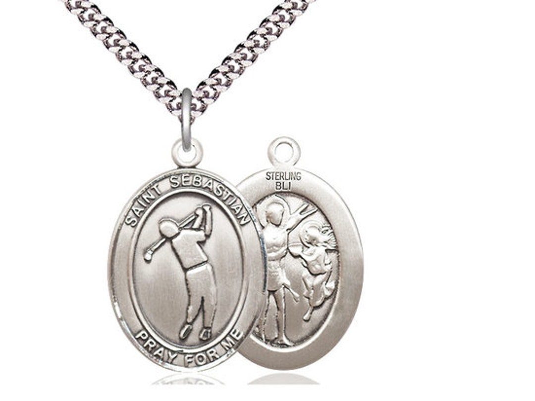 St Sebastian Sterling Silver Golf Medal Pendant on a 24 Inch Light ...