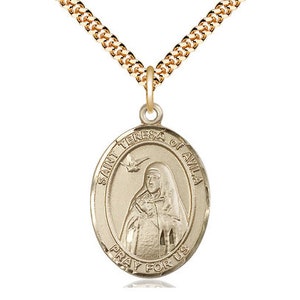 St Teresa of Avila  Pendant on a 24 inch Gold Plate Heavy Curb Chain.