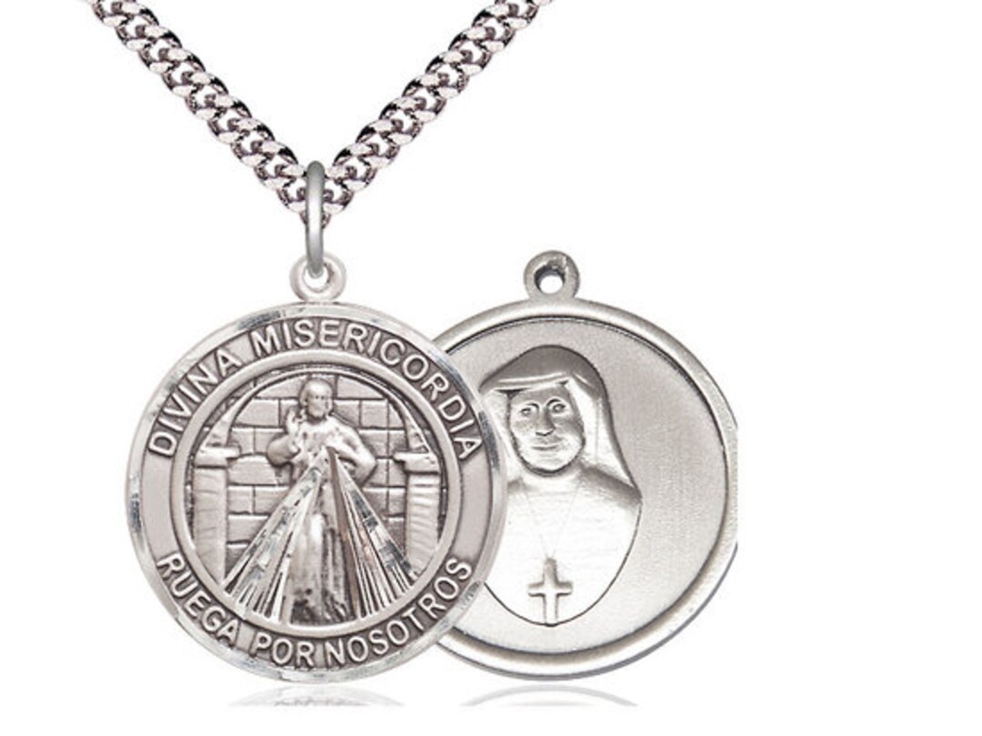 Divina Misericordia Sterling Silver Pendant on a 24 Inch Light Rhodium ...
