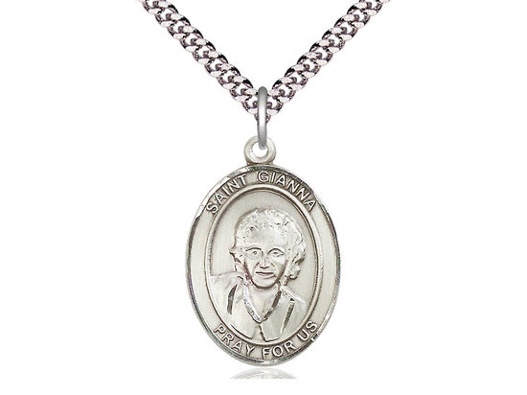 St Gianna Sterling Silver Pendant on a 24 Inch Light Rhodium Heavy Curb ...