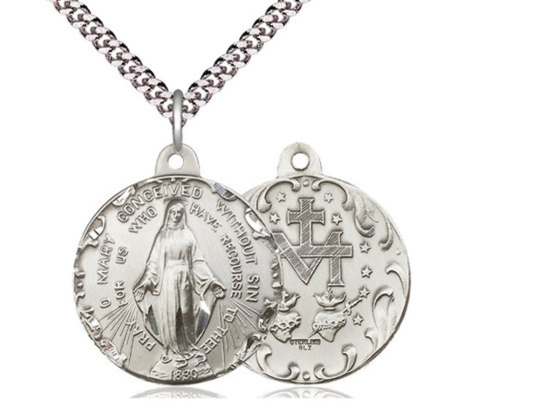 Immaculate Conception Sterling Silver Pendant on a 24 Inch Light ...