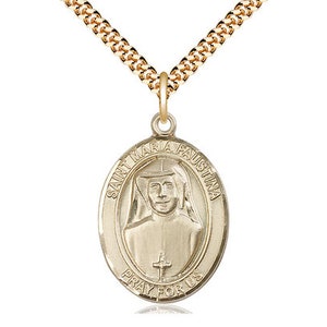 St Maria Faustina  Pendant on a 24 inch Gold Plate Heavy Curb Chain.