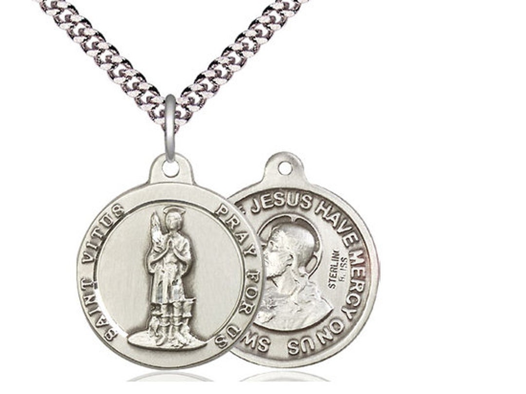 Saint Vitus / Sacred Heart of Jesus Sterling Silver Pendant on a 24 ...