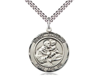 St Anthony of Padua Sterling Silver Pendant on a 24 inch Light Rhodium Heavy Curb Chain.