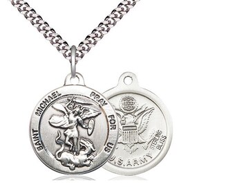 St Michael Army Sterling Silver Pendant  on a 24 inch Light Rhodium Heavy Curb Chain.