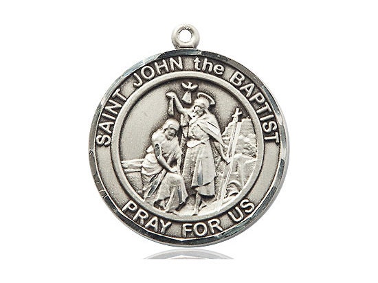 St John the Baptist Sterling Silver Pendant on a 24 Inch Light Rhodium ...