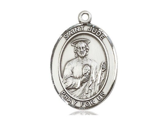 St Jude Sterling Silver Pendant on a 24 Inch Light Rhodium Heavy Curb ...