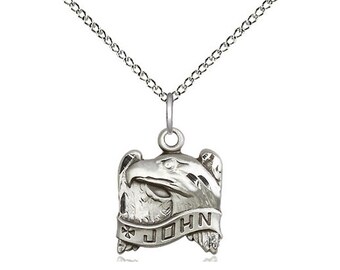 St John Sterling Silver Pendant on a 18 inch Sterling Silver Light Curb Chain.