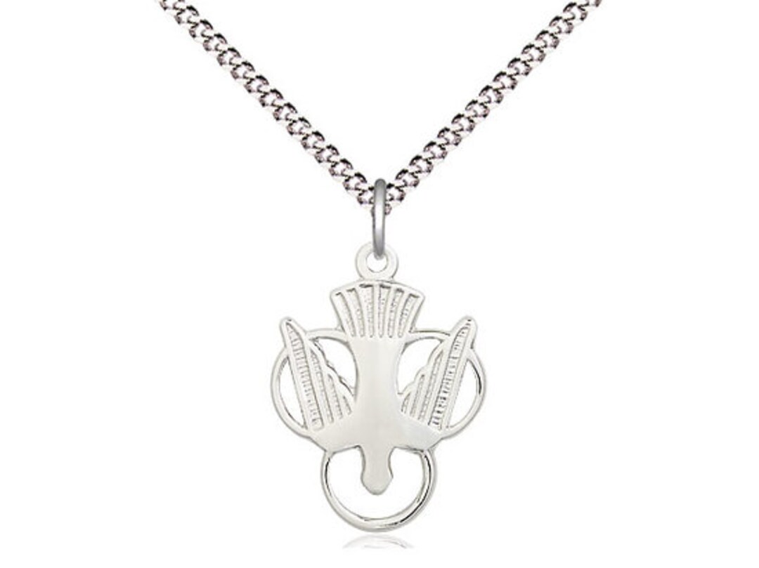 Sterling Silver Holy Spirit Pendant on a 18 Inch Light Rhodium Light ...
