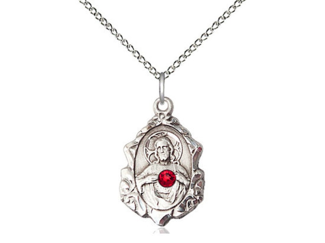 Sterling Silver Scapular Pendant With a 3mm Ruby Swarovski Stone on a ...