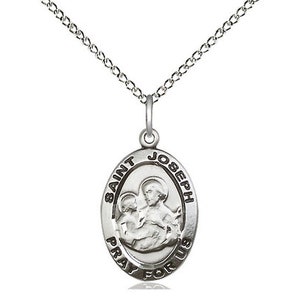 St Joseph Sterling Silver Pendant on a 18 inch Sterling Silver Light Curb Chain.