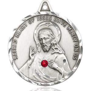 Sterling Silver Scapular Pendant With a 3mm Ruby Swarovski Stone on a ...