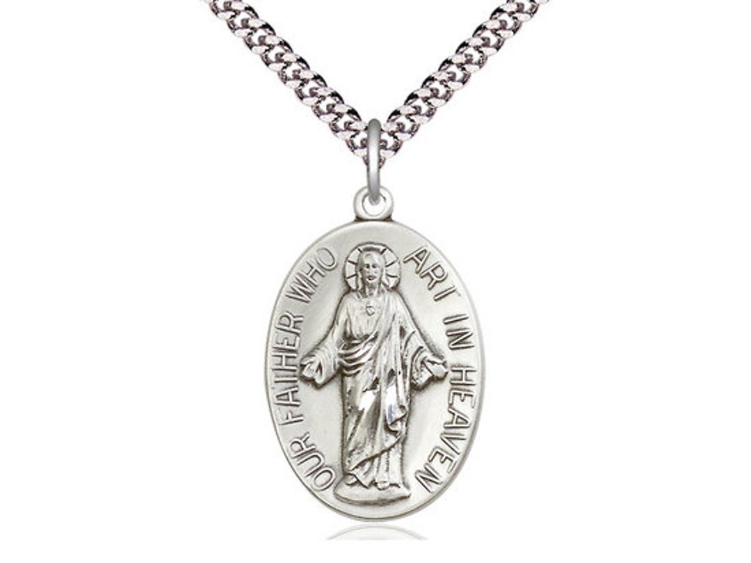 Sterling Silver Our Father Pendant on a 24 Inch Light Rhodium Heavy ...