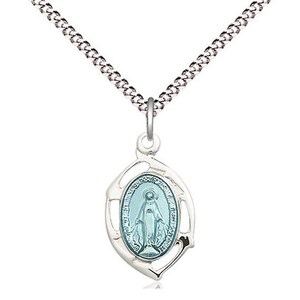 Sterling Silver Religous Leaf Pendant on a 18 inch Light Rhodium Light Curb Chain.
