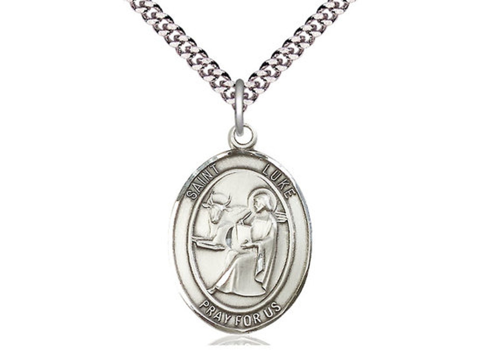 St Luke the Apostle Sterling Silver Pendant on a 24 Inch Light Rhodium ...