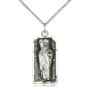 St Patrick Sterling Silver Pendant on a 18 inch Sterling Silver Light Curb Chain.