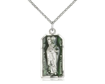 St Patrick Sterling Silver Pendant on a 18 inch Sterling Silver Light Curb Chain.