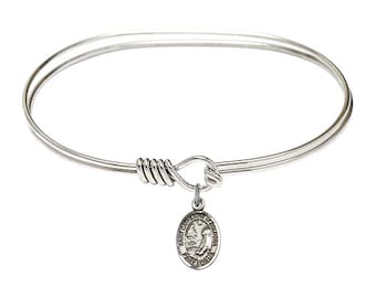 Saint Catherine of Bologna Sterling Silver Charm on a 7 inch Oval Eye Hook Rhodium Bangle Bracelet