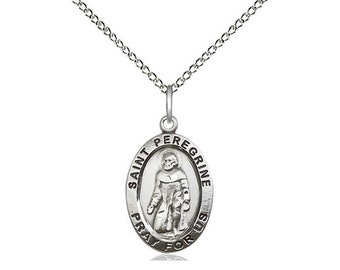 St Peregrine Sterling Silver Pendant on a 18 inch Light Curb Chain.