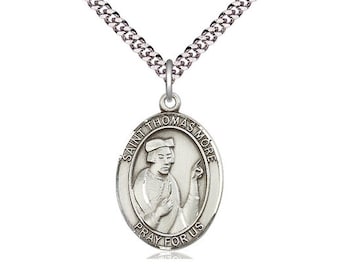 St Thomas More Sterling Silver Pendant on a 24 inch Light Rhodium Heavy Curb Chain.