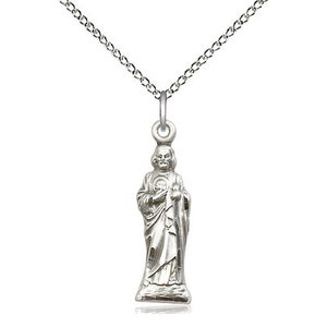 St Jude Sterling Silver Pendant on a 18 inch Sterling Silver Light Curb Chain.