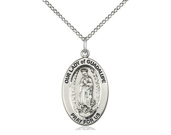 Our Lady of Guadalupe Sterling Silver Pendant on a 18 inch Sterling Silver Light Curb Chain.