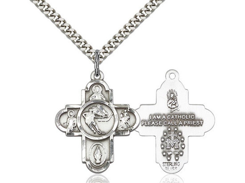 5-way Ice Hockey Sterling Silver Pendant on a 24 Inch Light Rhodium ...