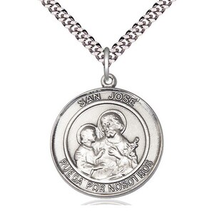 San Jose Sterling Silver Pendant on a 24 inch Light Rhodium Heavy Curb Chain.