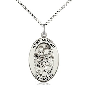 St. Anthony of Padua Sterling Silver Pendant on a 18 inch Sterling Silver Light Curb Chain.