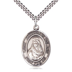 St Jadwiga of Poland Sterling Silver Pendant on a 24 inch Light Rhodium Heavy Curb Chain.