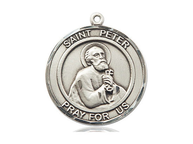 St Peter the Apostle Sterling Silver Pendant on a 24 Inch Light Rhodium ...