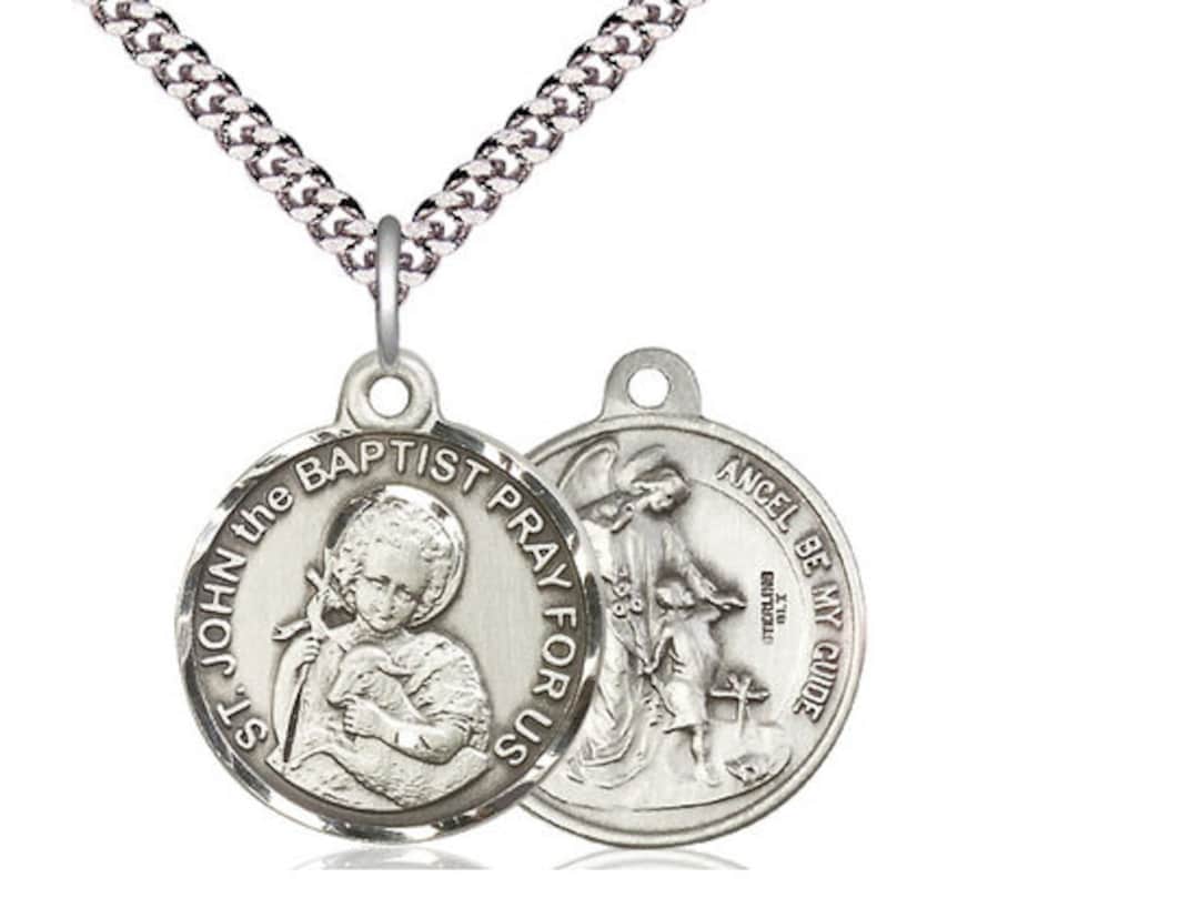 Saint John the Baptist / Guardian Angel Sterling Silver Pendant on a 24 ...