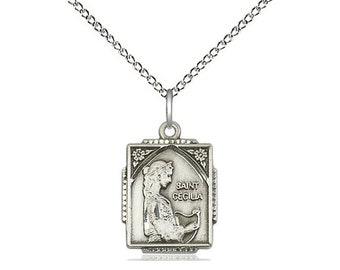 Sterling Silver St Cecilia Pendant on a 18 inch Sterling Silver Light Curb Chain