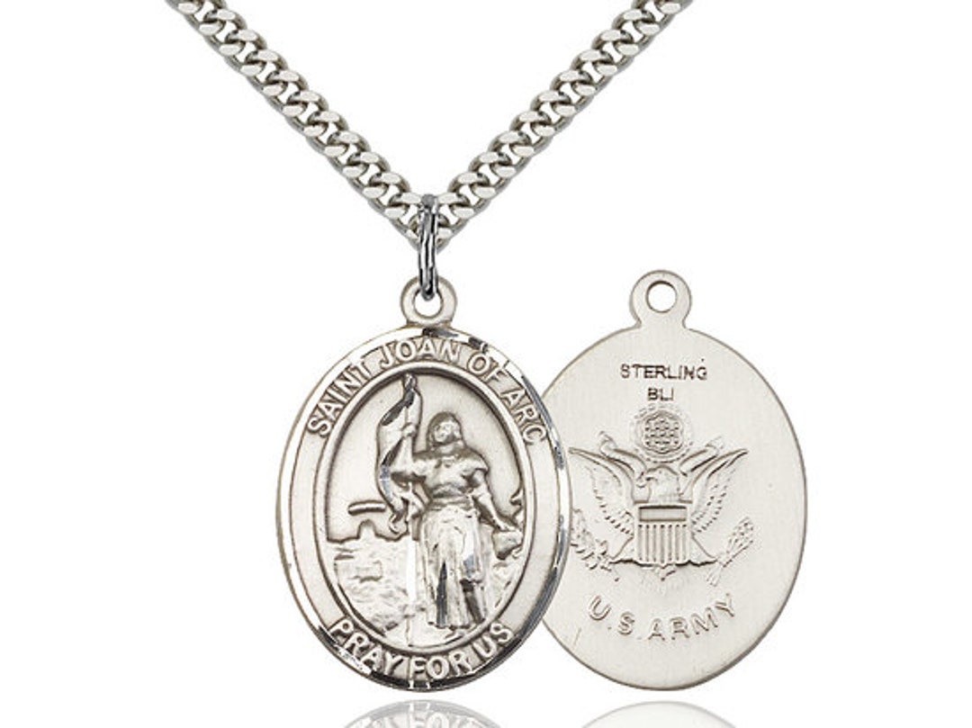 St Joan of Arc Army Sterling Silver Pendanton a 24 Inch Light Rhodium ...