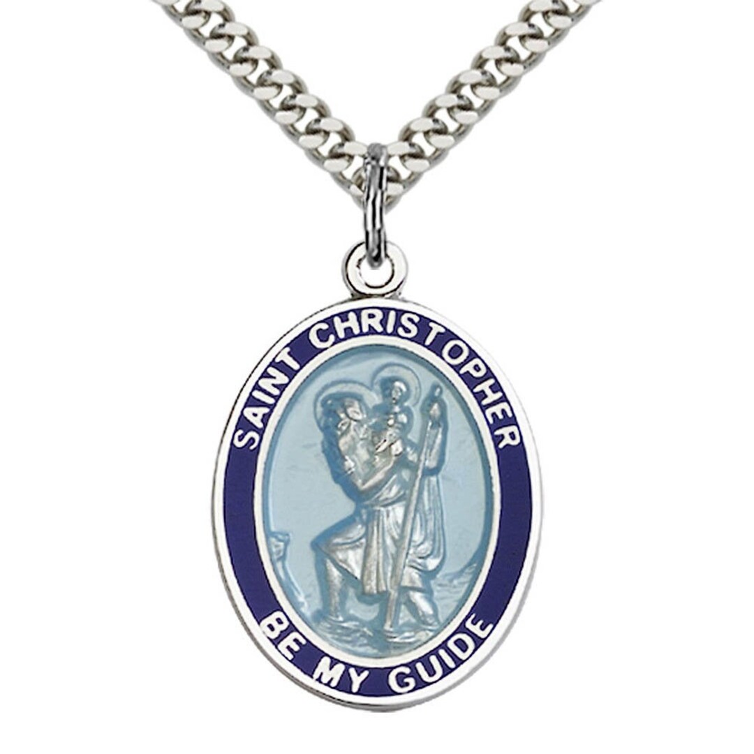 St Christopher W/epoxy Sterling Silver Pendant on a 24 Inch Light ...