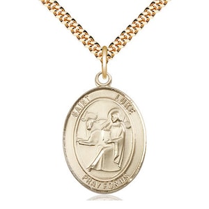 St Luke the Apostle  Pendant on a 24 inch Gold Plate Heavy Curb Chain.