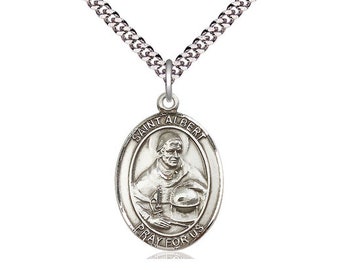St Albert the Great Sterling Silver Pendant on a 24 inch Light Rhodium Heavy Curb Chain.