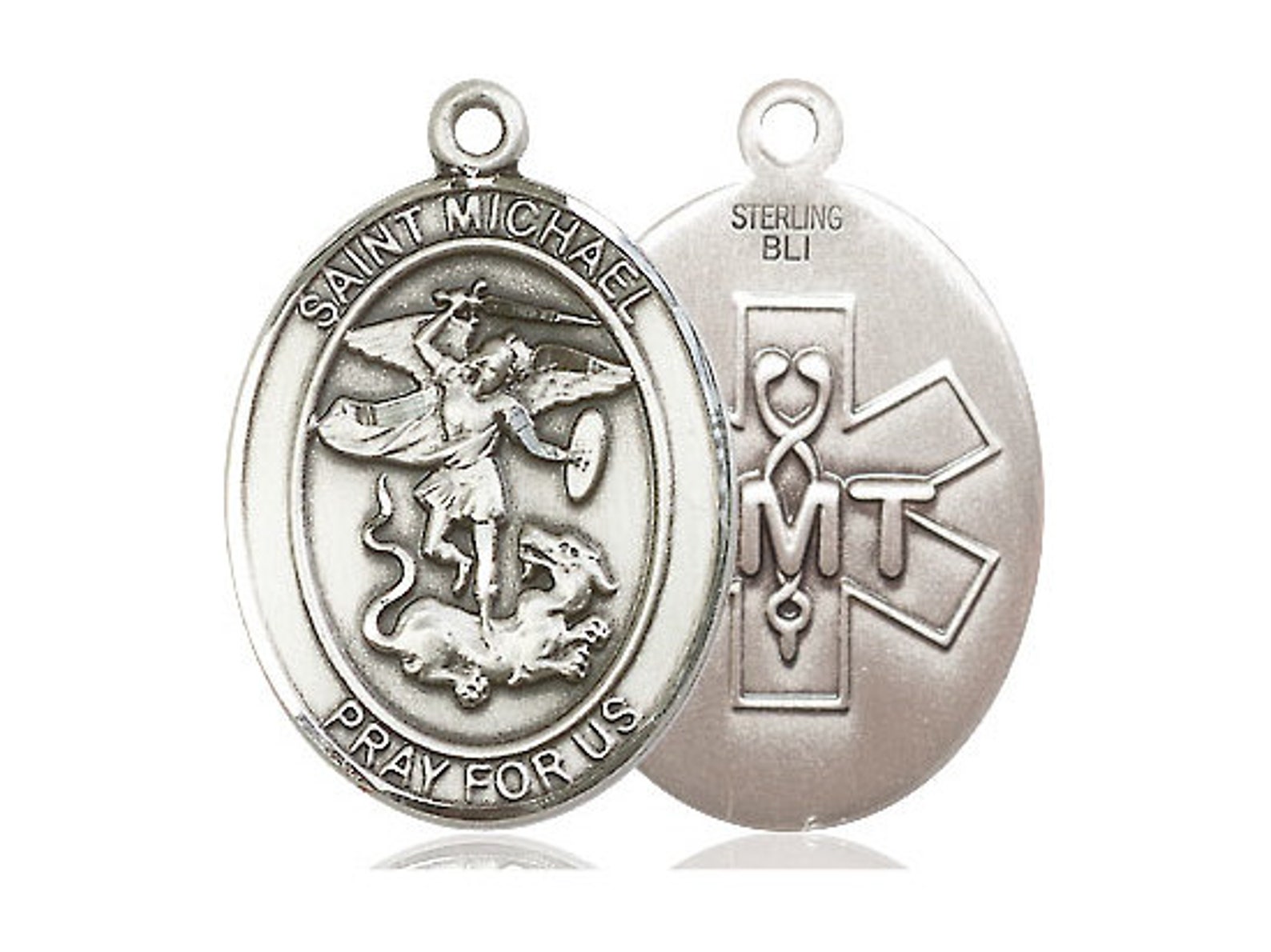 St Michael EMT Sterling Silver Pendant on a 24 Inch Light Rhodium Heavy ...