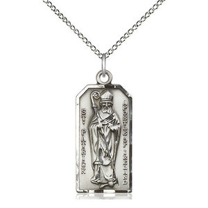 St Patrick Sterling Silver Pendant on a 18 inch Sterling Silver Light Curb Chain.