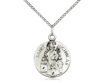 St Nicholas Sterling Silver Pendant on a 18 inch Sterling Silver Light Curb Chain.