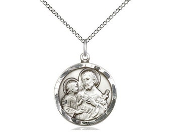 St Joseph Sterling Silver Pendant on a 18 inch Light Curb Chain.