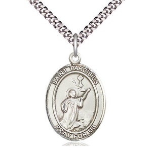 St Tarcisius Sterling Silver Pendant on a 24 Inch Light Rhodium Heavy ...