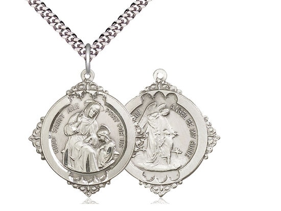 Saint Ann / Guardian Angel Sterling Silver Pendant on a 24 Inch Light ...