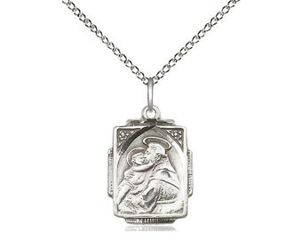 St Anthony Sterling Silver Pendant on a 18 inch Light Curb Chain