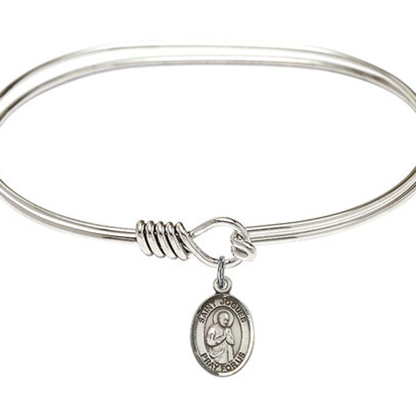 Saint Isaac Jogues Sterling Silver Charm on a 7 inch Oval Eye Hook Rhodium Bangle Bracelet