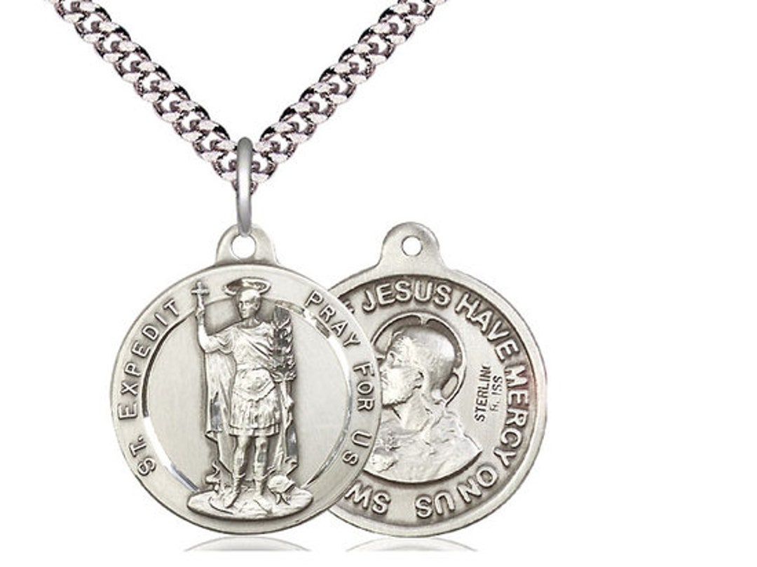 Saint Expedit / Sacred Heart of Jesus Sterling Silver Pendant on a 24 ...