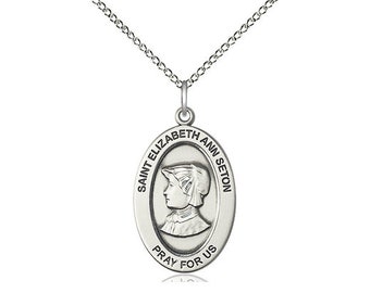 Patron Saint of Loss of Parent or Child 14kt Gold Filled St Stainless Steel Heavy Curb Chain Elizabeth Ann Seton Pendant with 24 Gold Plated Patron Saint of Loss of Parent or Child 14kt Gold Filled St Stainless Steel Heavy Curb Chain Elizabeth Ann Seton Pendant with 24 Gold Plated