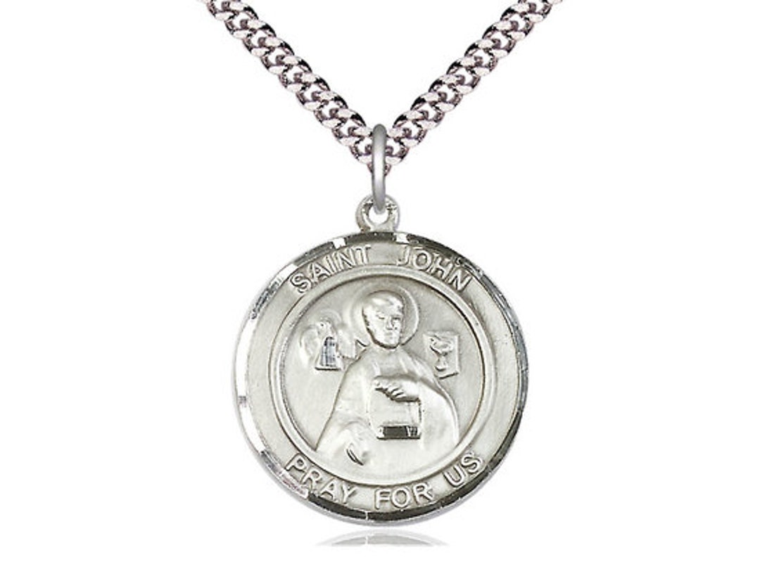 St John the Apostle Sterling Silver Pendant on a 24 Inch Light Rhodium ...