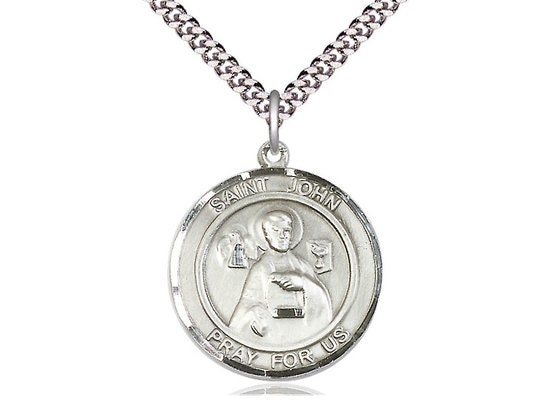 St John the Apostle Sterling Silver Pendant on a 24 Inch Light Rhodium ...