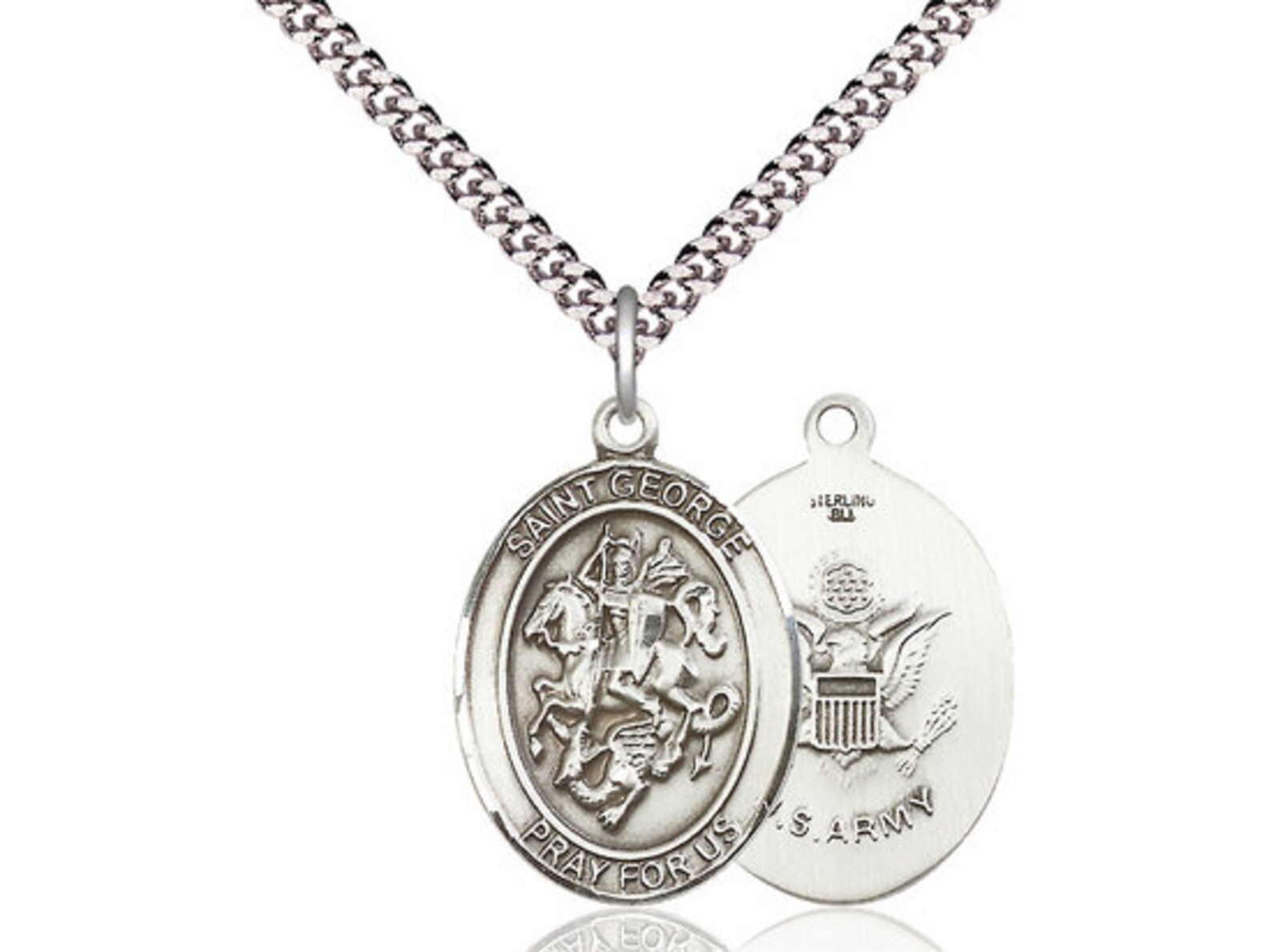 St George Army Sterling Silver Pendant on a 24 Inch Light Rhodium Heavy ...